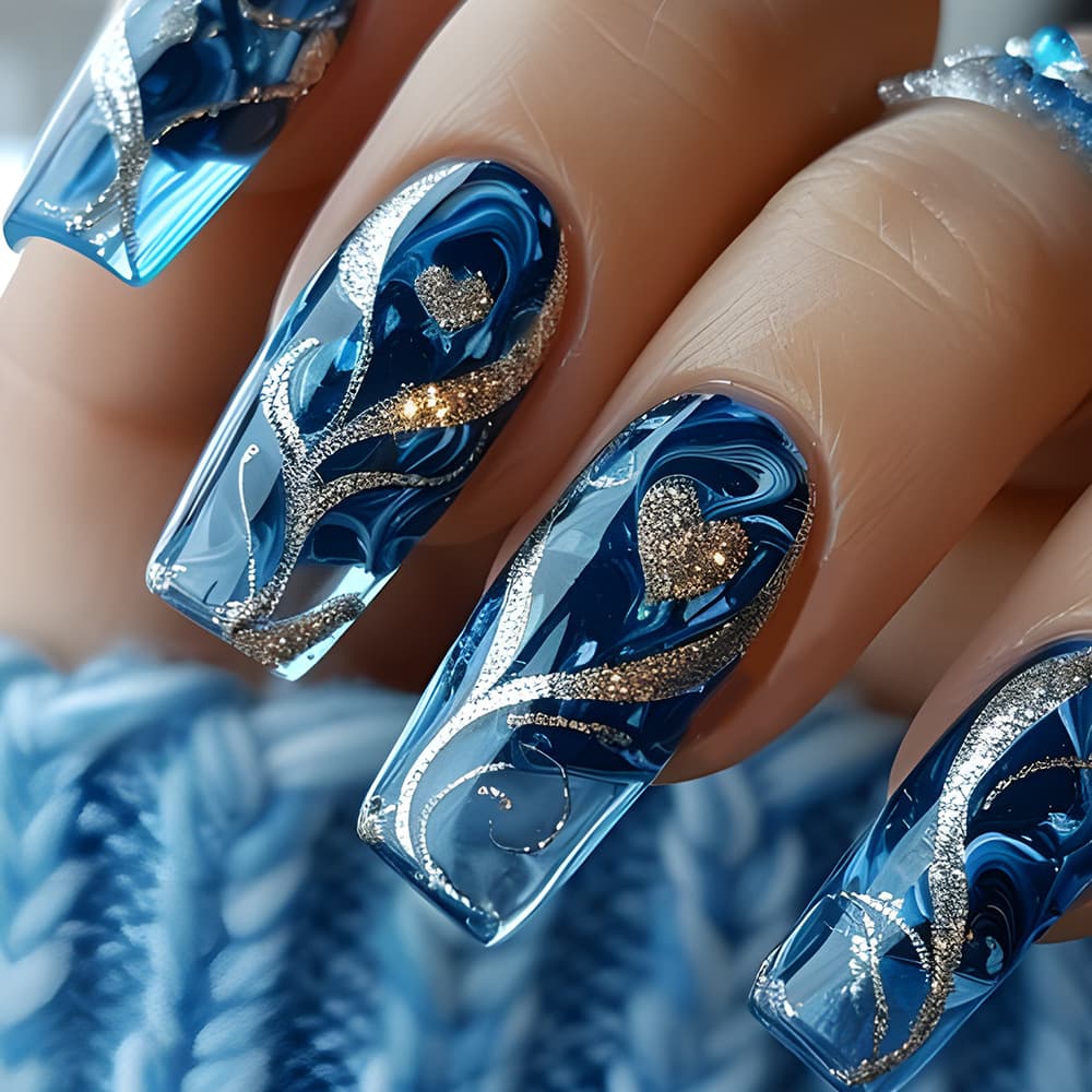 Blue Marble Heart Classic Press-On Nails by Winails