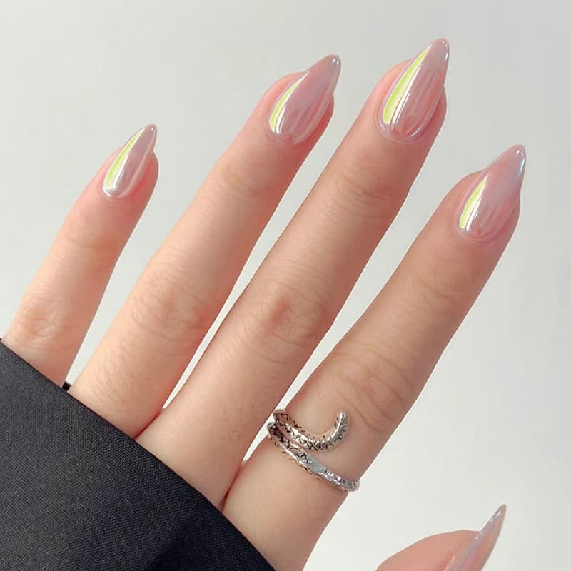 Iridescent Pink Almond Glitter Press-On Nails by Winails
