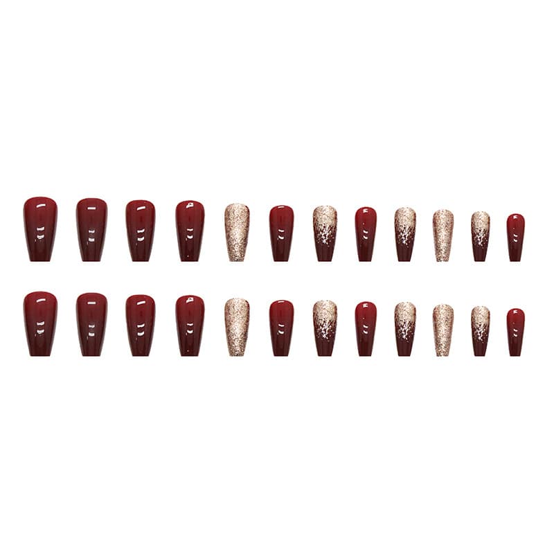 Burgundy Gold Glitter Press-On Nails by Winails