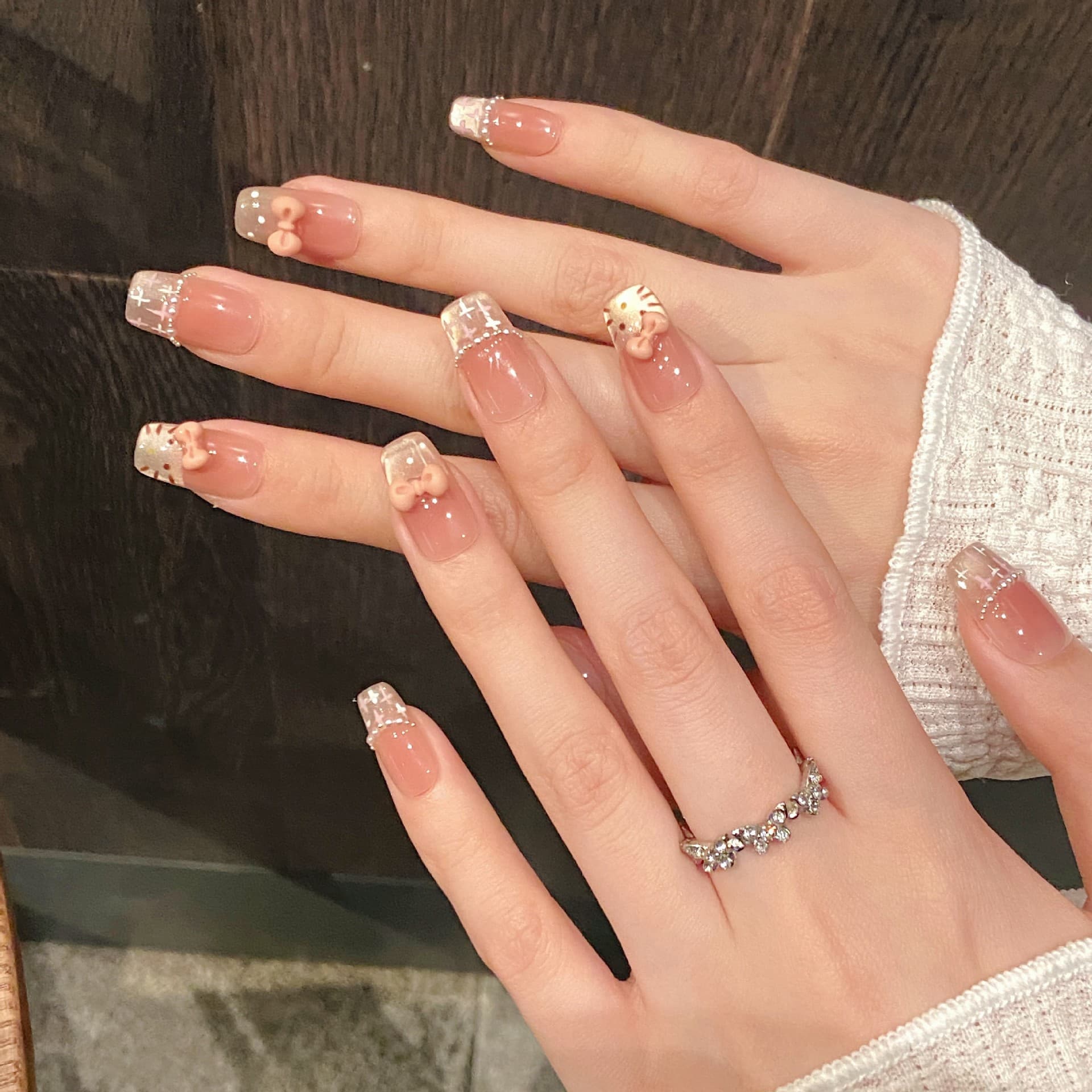 Nude Bow Plaid Press-On Nails by Winails