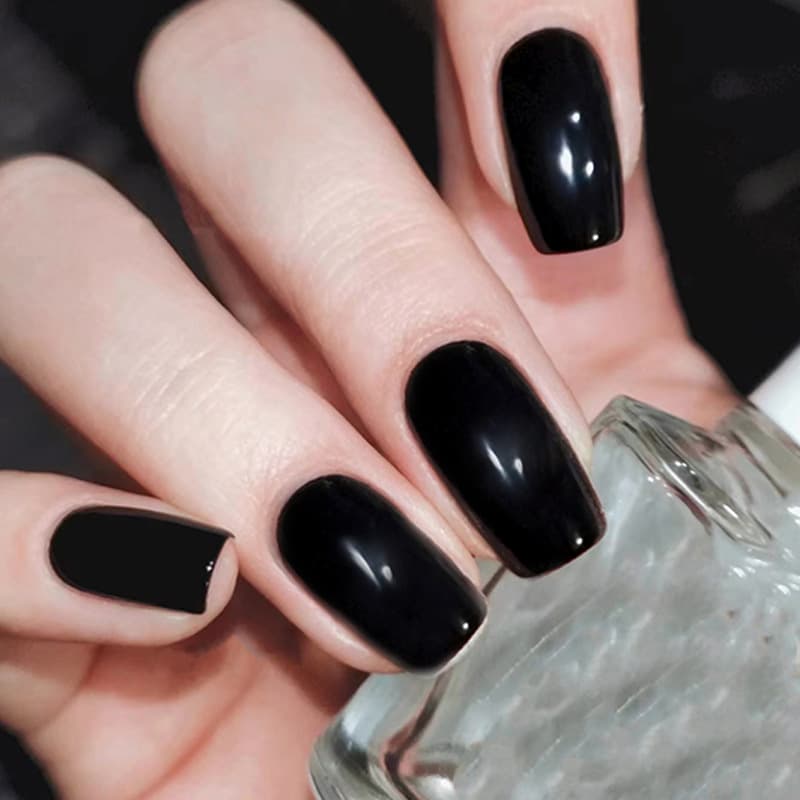 Glossy Black Square Classic Press-On Nails by Winails