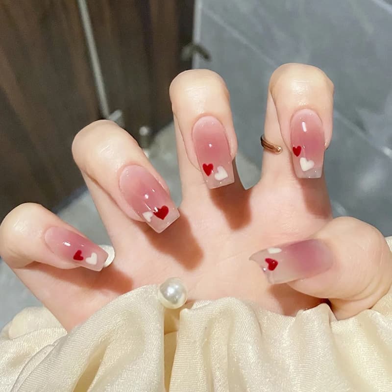 Red Heart Clear Tip Classic Press-On Nails by Winails