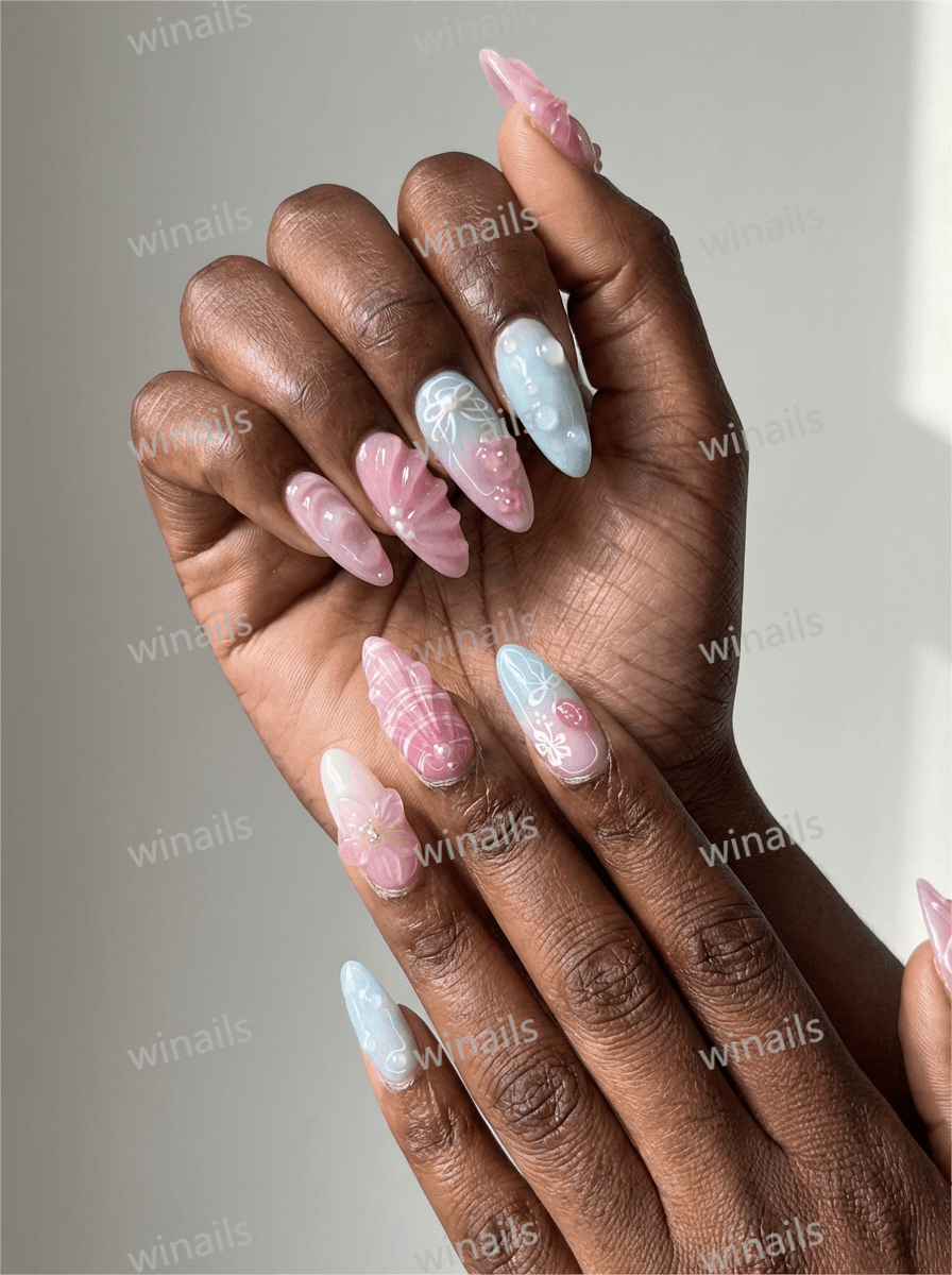 3D Seashell & Floral Mermaid Stiletto Press-On Nails by Winails