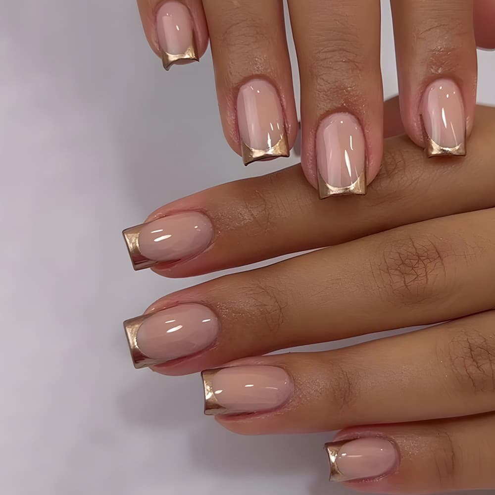 Luxury Gold Chrome French Tip Floral Press-On Nails by Winails