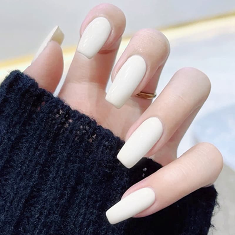 Glossy Milky White Coffin Classic Press-On Nails by Winails